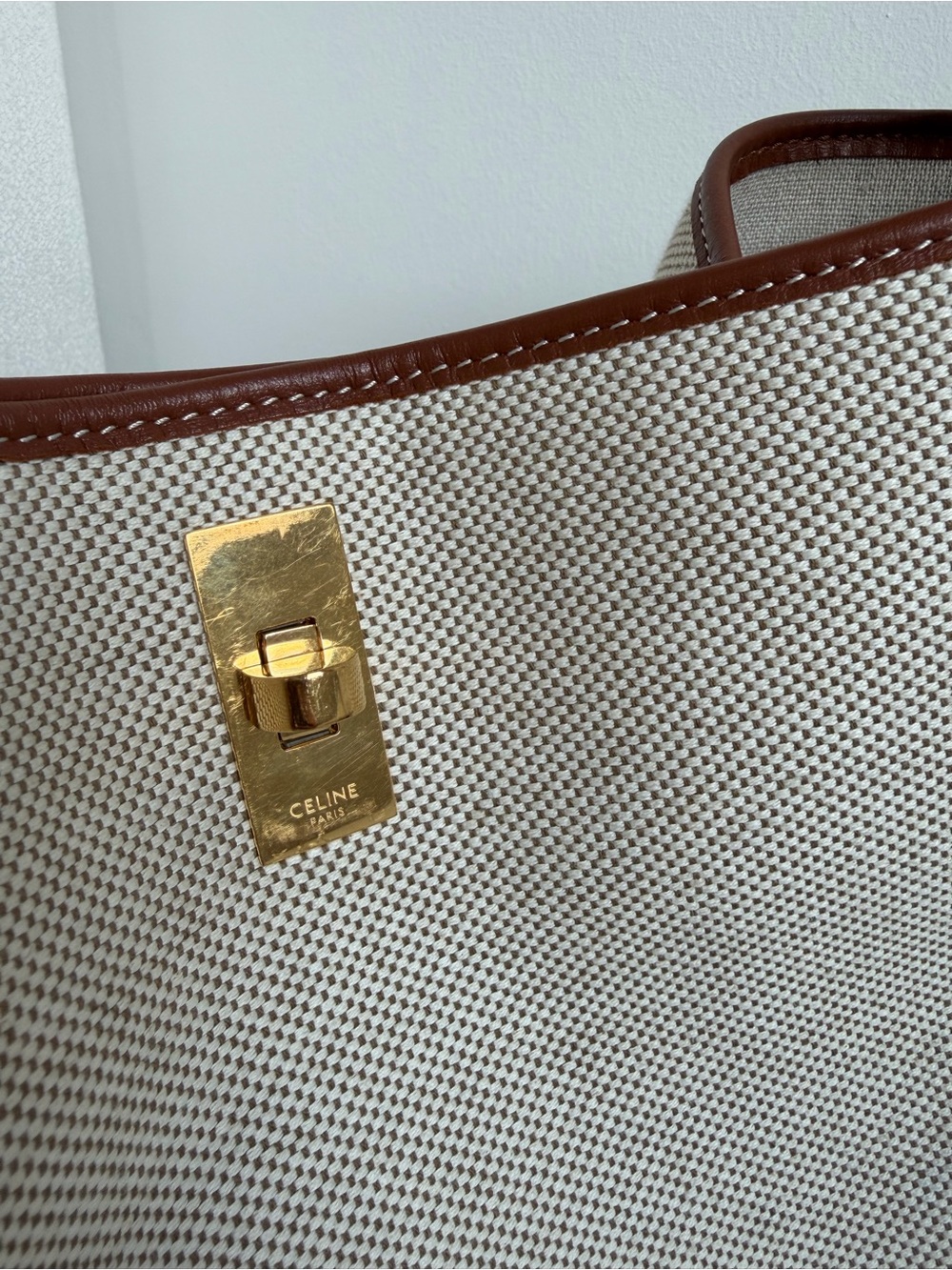Celine Beige Canvas Bucket Bag with Brown Leather Trim and Gold Hardware - Picture 8 of 14
